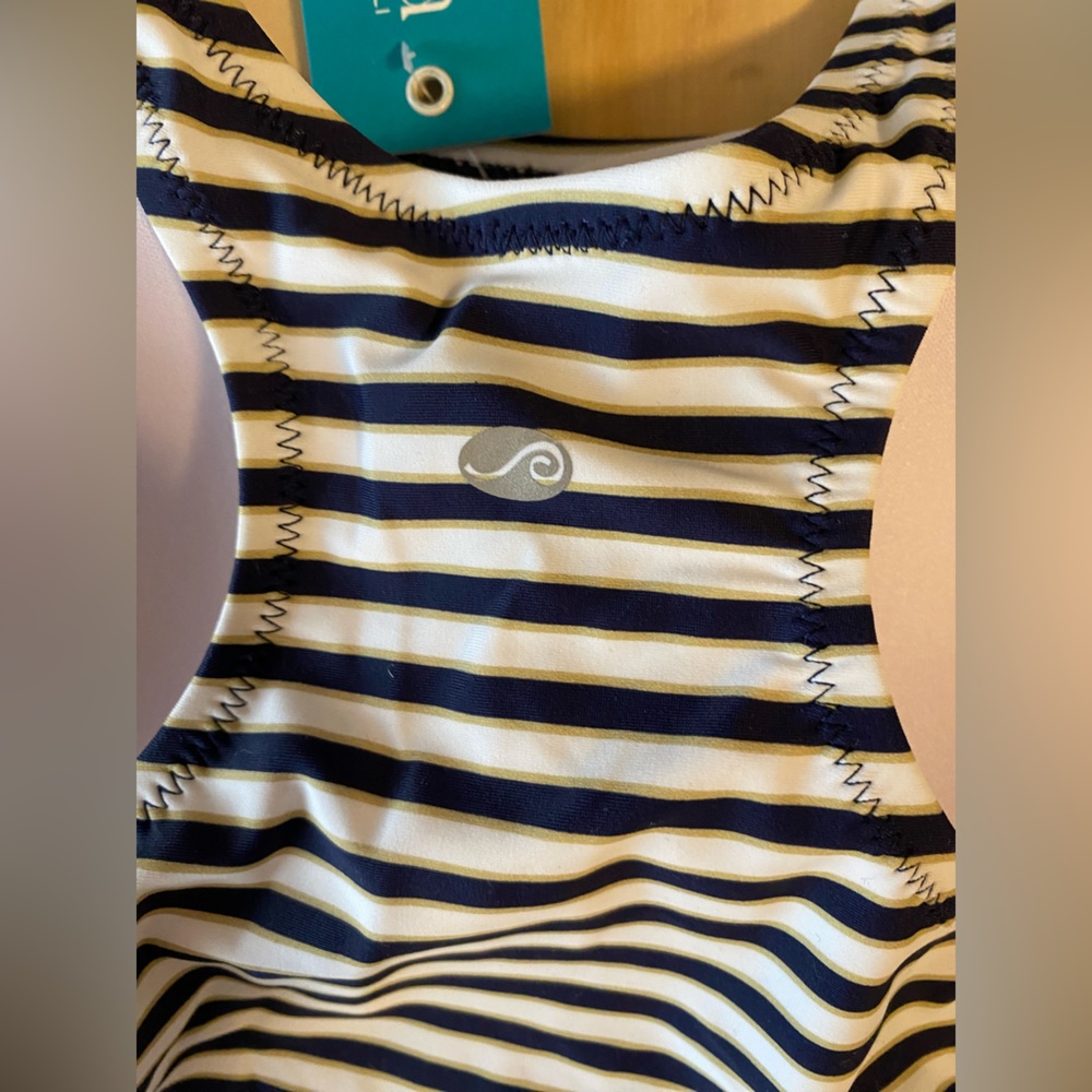 Calypsa by Modli Maya Swim Top Tankini White Navy Strip Large NWT - Picture 8 of 12